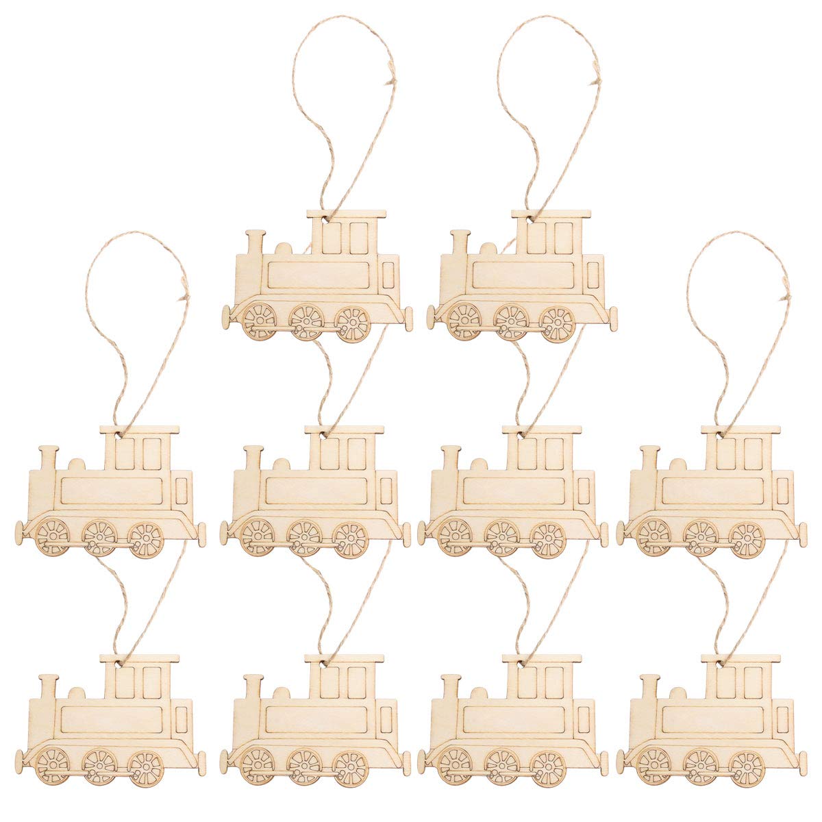 SEWACC 20Pcs Unfinished Wood Train Cutouts, Wooden Pendant Train Shape Train Wooden Chips for DIY Crafts Christmas Tree Hanging Decorations (Khaki)