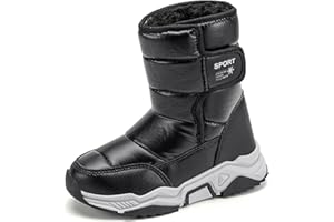 Gemzon Girls Boys Snow Boots Winter Waterproof Slip Resistant Shoes Black Toddler/Little Kid/Big Kid