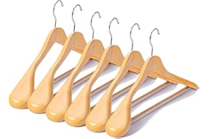 Stormix Wooden Clothes Hangers, 6 Pack Solid Wood Suit Hangers with Non-Slip Pants Bar, Heavy Duty Clothes Hanger for Shirt Suit Jacket Dress