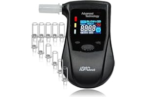 iBACheck Rechargeable Color Breathalyzer with pre-Alert Function, RTC Plus 10 Memories & 12pcs Mouthpieces. Long Battery Life Last 200 Tests After Fully Charged