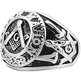 SINLEO Stainless Steel Gold Plated Vintage Freemason Symbol Masonic Rings Biker Bands for Men