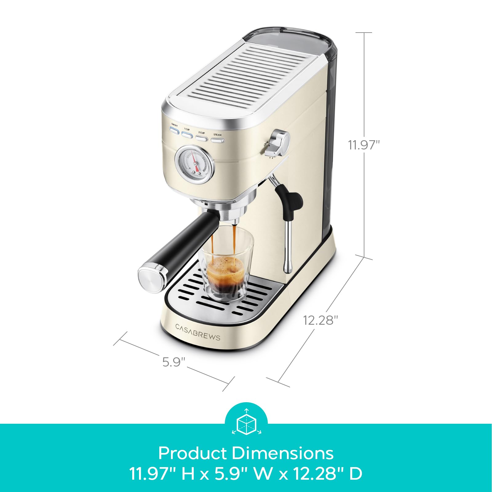 CASABREWS CM5418 Espresso Machine 20 Bar, Espresso Maker with Milk Frother Steam Wand, Stainless Steel Espresso Coffee Machine with 34oz Removable Water Tank, Creamy