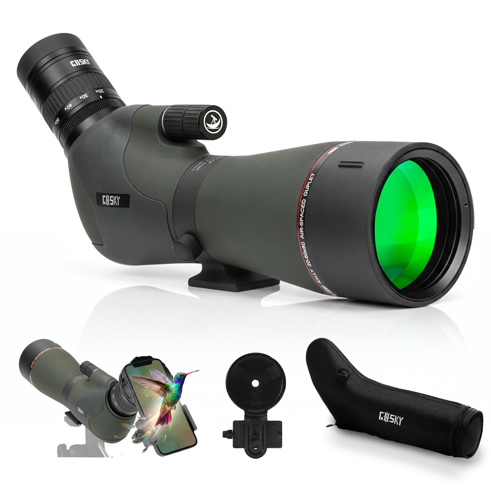 Gosky Newest 20-60x80 Dual Focusing Spotting Scope - Waterproof HD Optics Zoom Scope with with Carrying Case and Smartphone Adapter for Hunting Bird Watching Target Shooting Astronomy Scenery