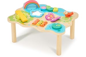 Monläurd® Montessori Wooden Activity Center & Play Table for Baby to Toddlers, Activity Table with Motor Skill Development, Daycare Essentials for Early Learning