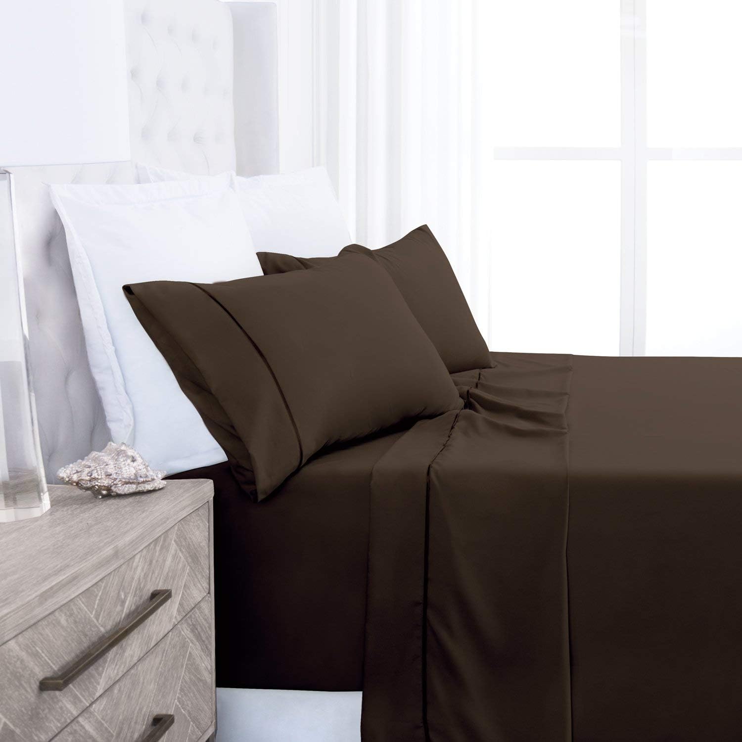 Beckham Hotel Collection Luxury Soft Brushed 1700 Series Microfiber Sheet Set - Hypoallergenic - Queen - Brown