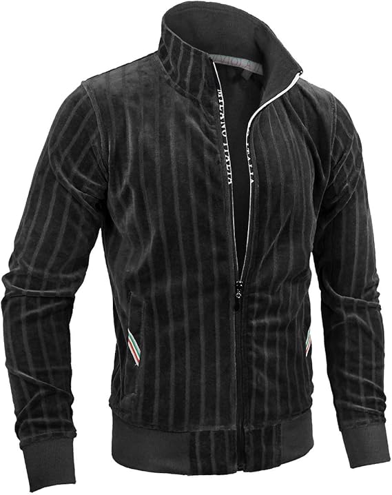 Amazon Viola Rumore ヴィオラ ビオラ ジャケット フルジップアップ ベロア ストライプ シンプル ライトアウター 長袖 メンズ ブラック黒 コート ジャケット 通販