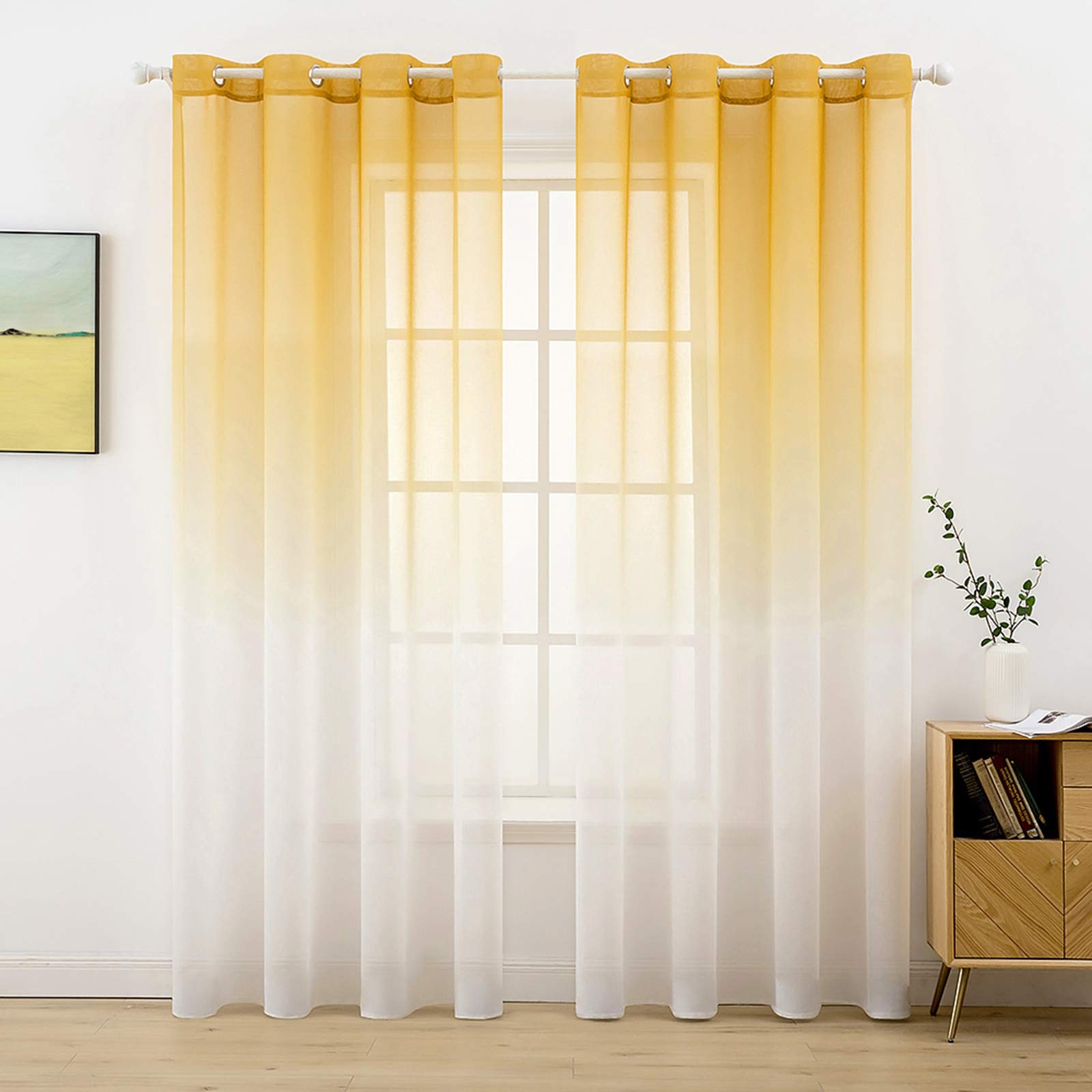 MIULEE 2 Panels Sheer Voile Curtains Color Gradient Gradually Changed Decorative Ring Top Eyelet Window Elegance for Bedroom Livingroom Nursery Room 140 x 245 Cm 55" W x 96" L Orange