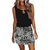 Womens Summer Causal Loose Sleeveless Crew Neck Drawstring Waist Mini Short Dress with Pockets