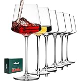 White Red Wine Glasses Set of 6 – 19oz Wine Glasses with Tall Long Stem,【Hand Blown】Crystal Wine Glasses- Square Wine Glasses with flat bottom,Thin Stem Wine Glasses,Clear Lead-Free Premium large
