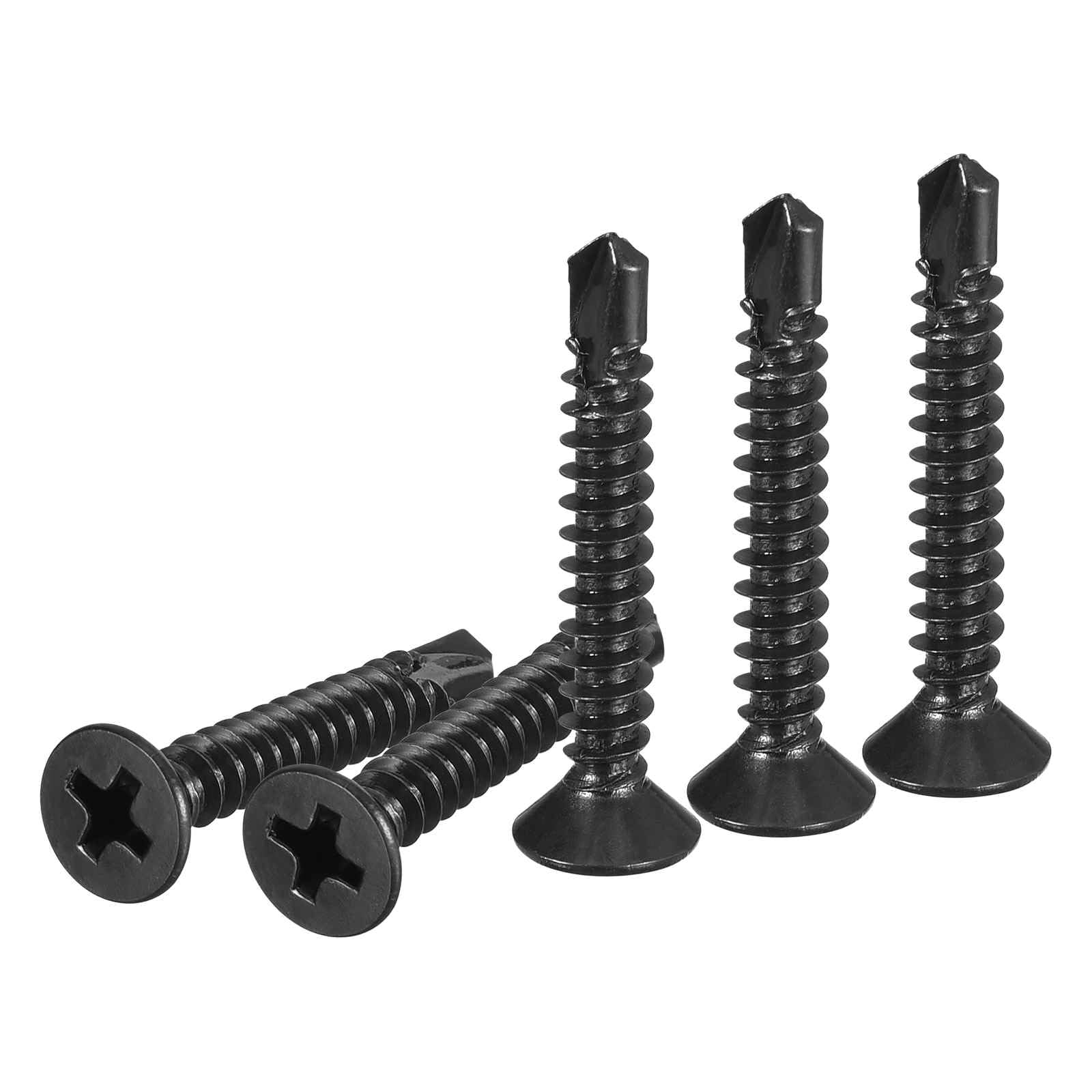 DTGN 100Pcs ST4.2x25mm Self Drilling Screws, 410 Stainless Steel Flat Head Phillips Sheet Metal Screw - Good for Wood to Metal, Furniture - Black