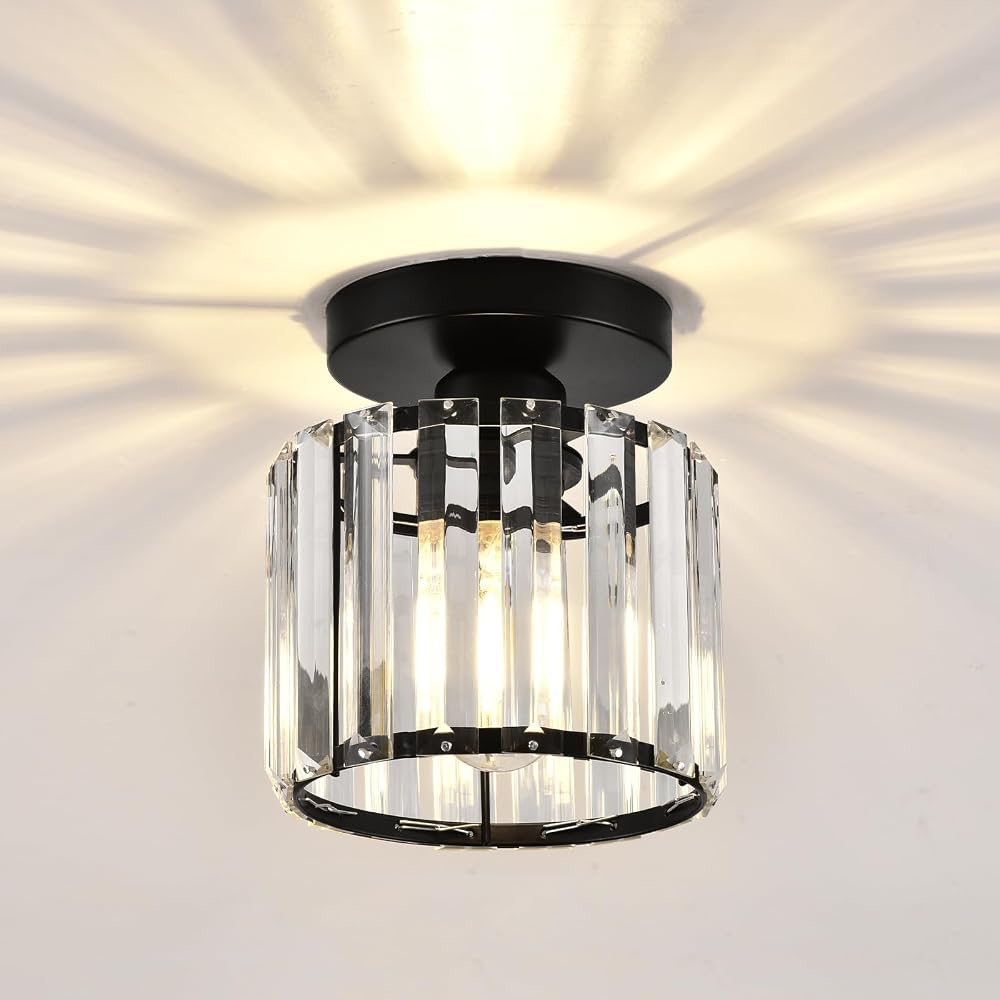ZYDTRIP Crystal Ceiling Light Modern LED Chandelier Black Pendant Fixture