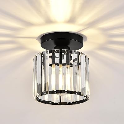 ZYDTRIP Crystal Ceiling Light Modern LED Chandelier Black Pendant Fixture