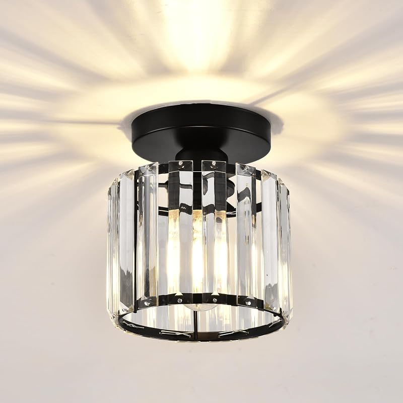 ZYDTRIP Crystal Ceiling Light Modern LED Chandelier Black Pendant Fixture