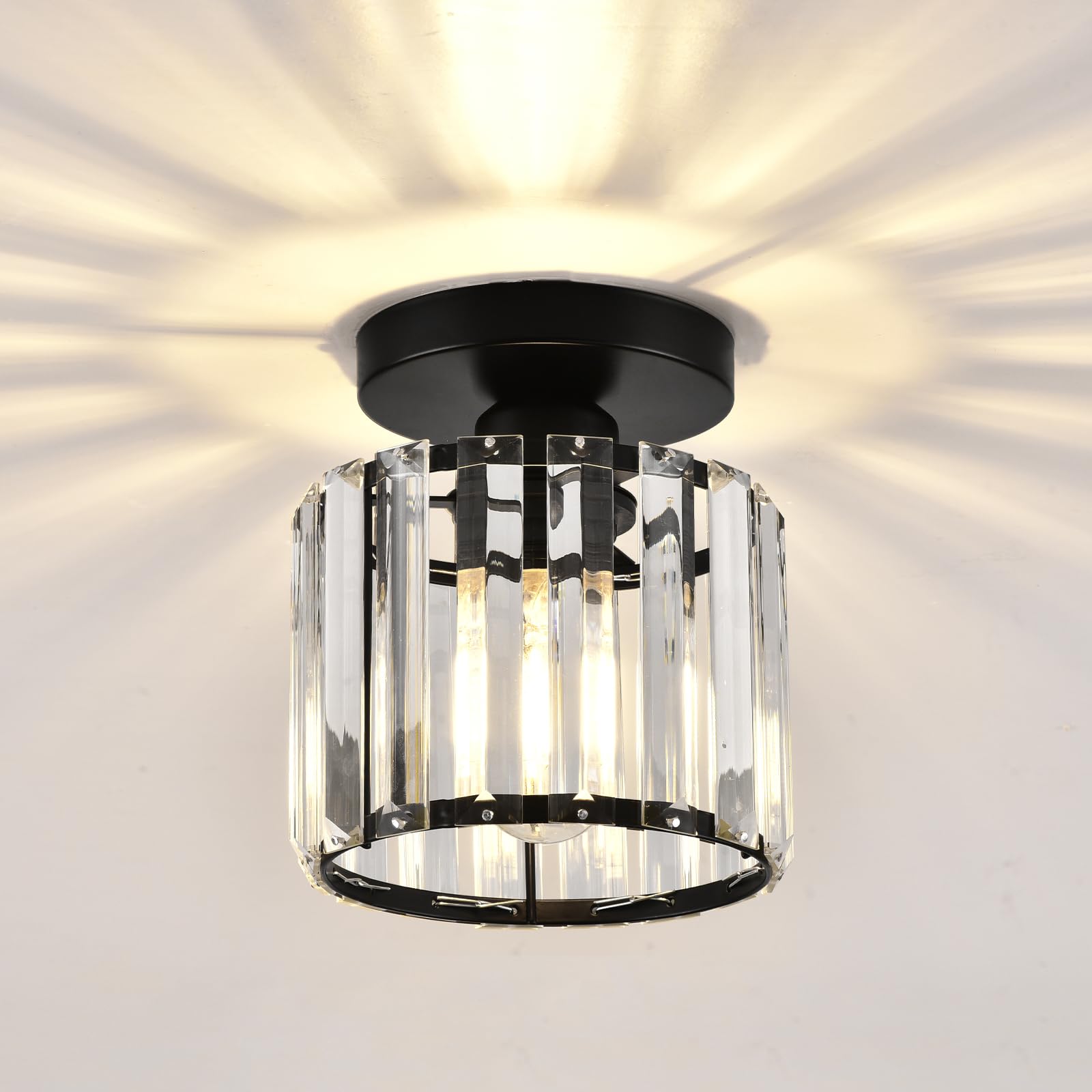 ZYDTRIP Crystal Ceiling Light, Black Crystal Chandelier Modern LED Ceiling Light Pendant Fixture Lighting for Bedroom Kitchen Hallway Entrance Balcony