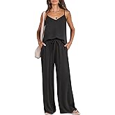 Caracilia Women Summer 2 Piece Lounge Sets Outfits Casual Matching Tank Top Wide Leg Pants Set Travel Beach Vacation Clothes