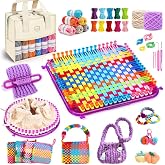 633Pcs Weaving Loom Kit with Pompom Maker, Storage Bag &amp; Crochet Hooks | Includes Storage Bag, Binding Needles, Colored Craft Rings, Yarn and Crochet Hooks, Knitting Loom Kits for Beginner