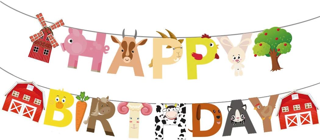 Farm Happy Birthday Party Banner,Barn Haystack Animal Theme Baby Shower Farmer Banner for Kids' Birthday,HAPPY BIRTHDAY Flag for Home Party