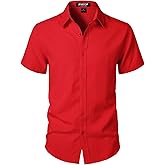 JEMITOP Men's Stretch Textured Short Sleeve Button Down Shirts Summer Casual Beach Wedding Vacation Shirt
