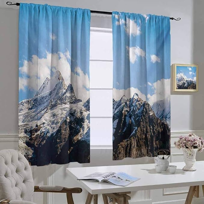 Mountain Curtains/Panels/Drapes Snowy Mountain Scenery in The Summertime Cloudy Sky