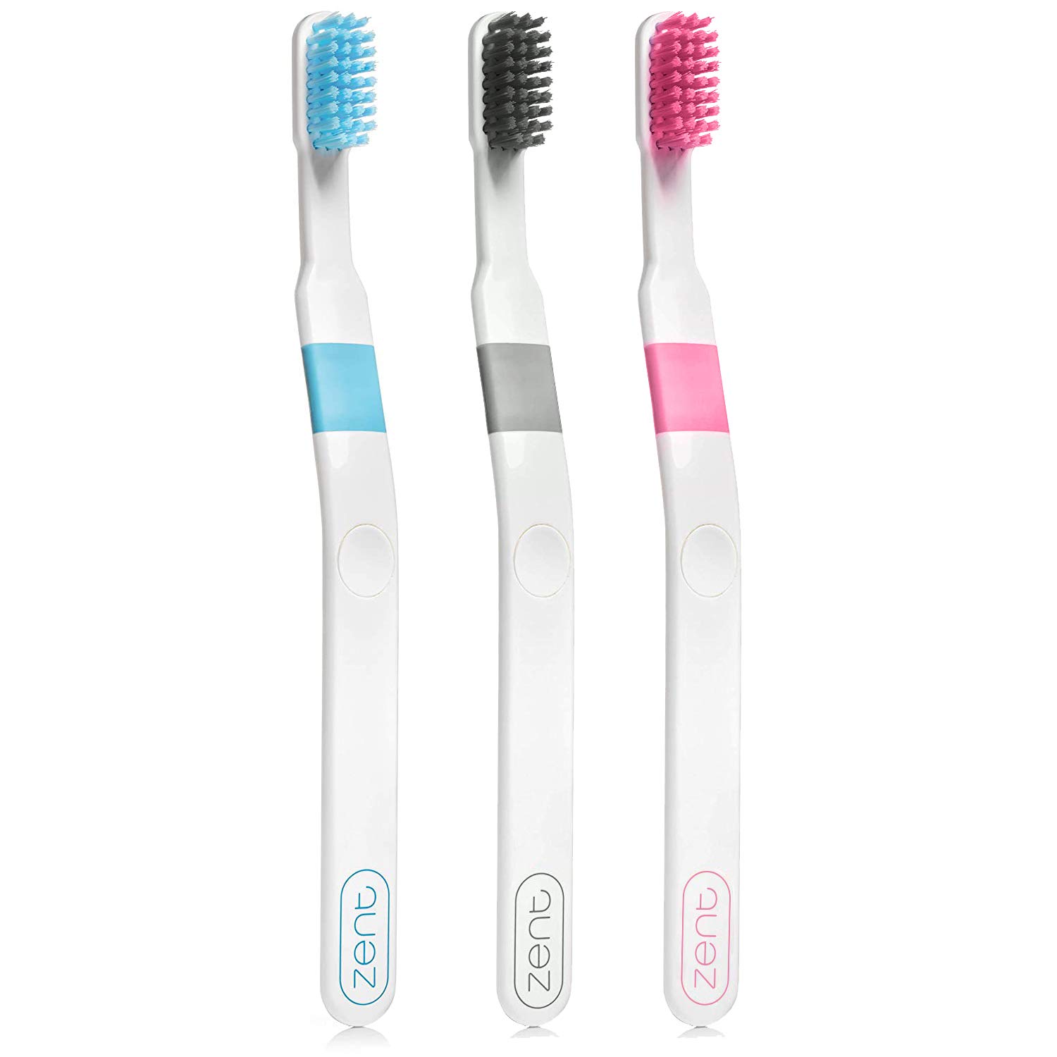 Zent Flex Pressure Sensitive Toothbrush | Periodontist Recommended | Revolutionary and Patented Design for Sensitive Gums or Gum Recession | Compare vs Electric Toothbrushes (3 Pack, Blue/Gray/Pink)