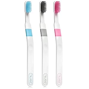 Zent Flex Pressure Sensitive Toothbrush | Periodontist Recommended | Revolutionary and Patented Design for Sensitive Gums or Gum Recession | Compare vs Electric Toothbrushes (3 Pack, Blue/Gray/Pink)