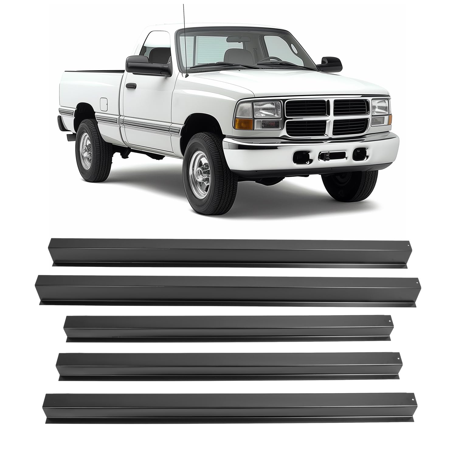 Photo 1 of -- FACTORY SEALED -- KUAFU 5PCS Truck Bed Floor Support Crossmember Repair Kit Compatible with 1996-2017 Dodge Ram Primed Black Steel Bed Rails Electrophoresis -- FACTORY SEALED --