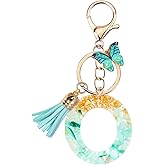 Gisqis Initial Letter Keychains for Women Purple Pink Keychain with Butterfly Purse Charms for Handbags Cute Tassel Keychain