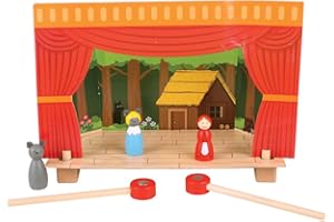 Bigjigs Toys Wooden Puppet Theatre Set | Kids Show House for Table Top | Features Magnetic Figures & Rods | Imaginative Play & Learning Accessories | Toddler Gifts for 3+ Year Old Boys & Girls