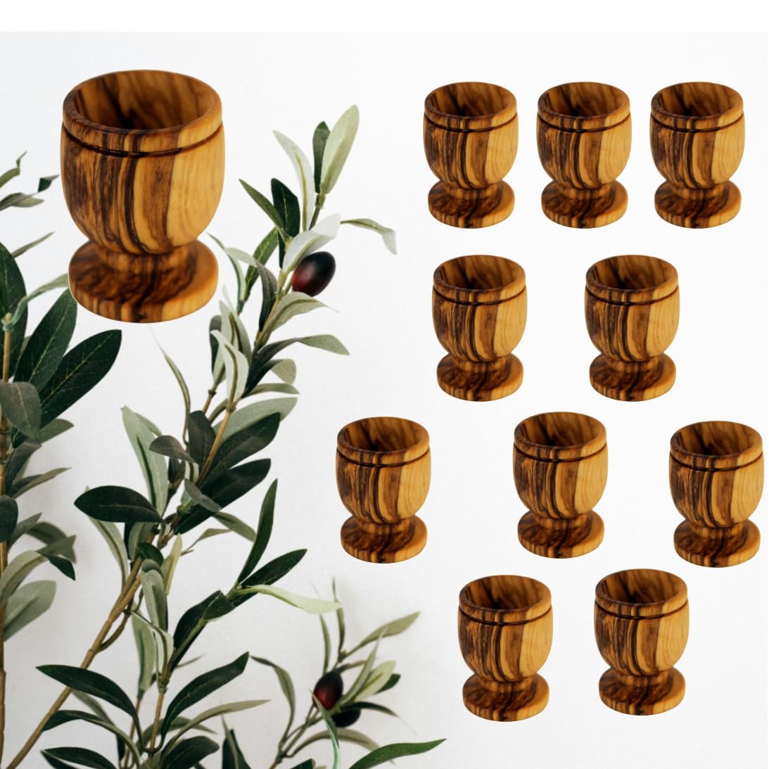Holy Land Market Olive Wood Small Chalice or Goblet/Wine or Communion Church Cup (10 Small Cups)