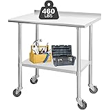 Wrilibo Stainless Steel Table with Wheels 24x36 Inches Stainless Steel Work Table NSF Prep Table with Storage for Commercial