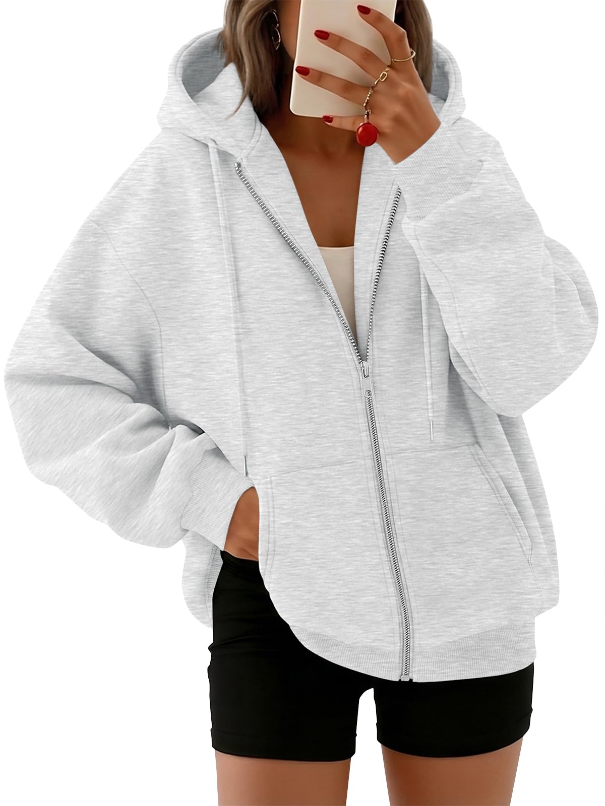Photo 1 of (MISSING ZIPPER) Trendy Queen Womens Zip Up Hoodies Oversized Sweatshirts Fall Fashion Spring Outfits Casual Jackets 2026 Winter Clothes Grey Small