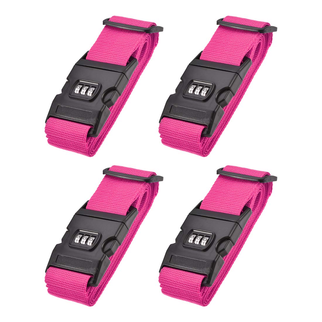 sourcing map Luggage Straps Suitcase Belts with Buckle, Combination Lock, 2Mx5cm Adjustable PP Travel Packing Accessories, Rose Red, 4Pcs — image 1