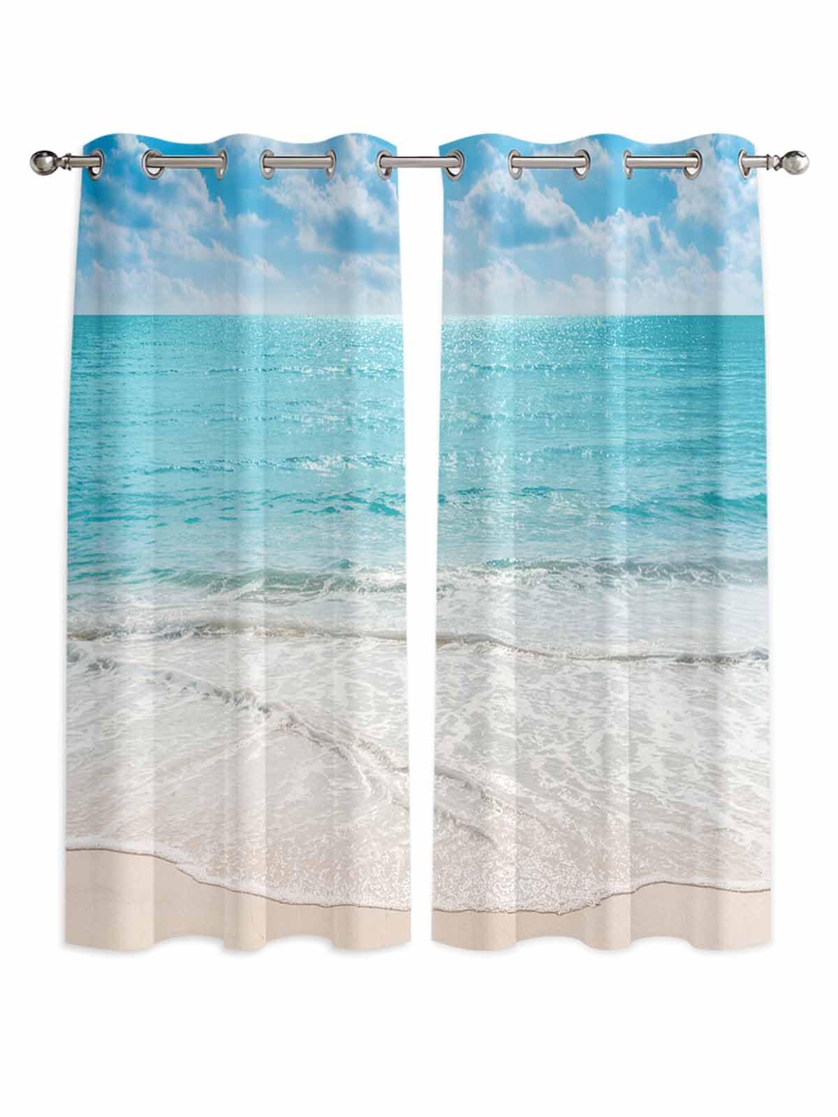 T&H XHome Tropical Curtains, Exotic Beach with Vivid Sky Ocean Island Scenery Window Curtain, 2 Panel Curtains for Sliding Glass Door Bedroom Living Room, 80" W by 84" L