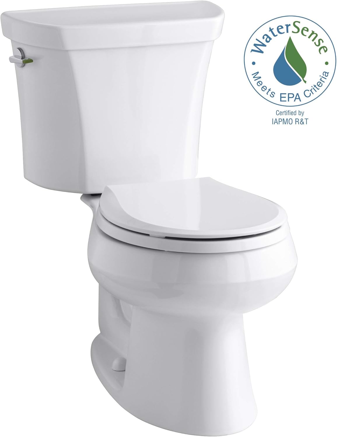 KOHLER K-3987-0 Wellworth Two-Piece Round-Front Dual-Flush Toilet with Class Five Flush System and Left-Hand Trip Lever, White - - 