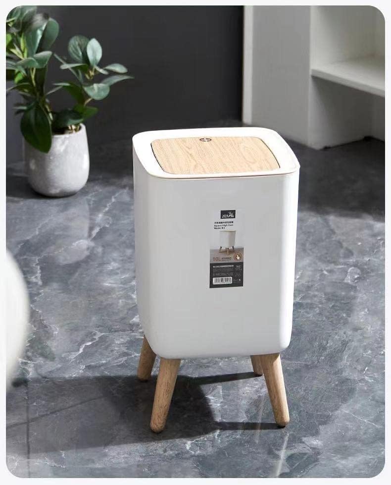 LETISR Trash Can with Lid 10L, Bathroom Trash Can with Lid,Office Garbage Can Waste Basket with Push Button, Nordic Small Trash Bin for Bedroom, Toilet, Kitchen,Pet Proof Trash Can (A)