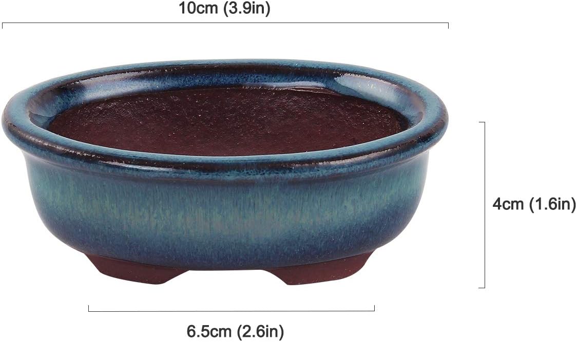 happy bonsai Small Glazed Pots, Value Pack of 2 + 4 Soft Mesh Drainage Screens, Blue, 14 x 5 cm/10 x 4 cm - Image 5