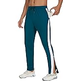 JWM Men's Sweatpants Zipper Legs Bottom - Tapered Track Traning Running Athletic Workout Basketball Slim Fit Pant Zip Pockets Deep Blue-White