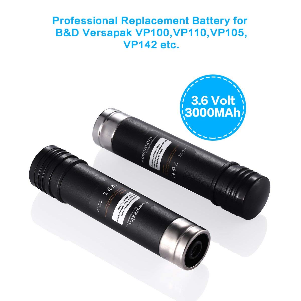 Powerextra 2.0Ah 3.6V 2 Pack Replacement Battery for Black&Decker Versapak Vp100 Vp105 Vp110 Vp142 Vp143 Vp7240 Sears-Craftsman Pivot180 PLR36NC S100 S110 151995-03 387854-00 383900-03