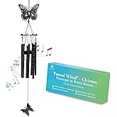 32'' Unique Butterfly Wind Chime for Outside Clearance, Garden Metal Windchimes for Outdoors Patio Decor(Black White)