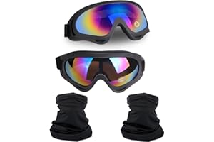 LMAVAG Motorcycle Goggles 2 Pack, ATV Dirt Bike Goggles Riding Bike Goggles Wide Vision Windproof Glasses UV400 Anti-Fog Scratch Goggles for Adult Youth Kids with 2 Pack Neck Breathable Bandana Mask