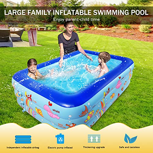 Inflatable Swimming Pools with Pump, Kiddie Pool, Blow up Swimming Pool, Lounge Pool for Family