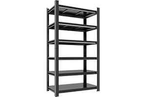 KILISTEELS 77" H Garage Shelving,6 Tier Metal Shelving Unit,Adjustable Storage Shelves Rack,3000LBS Heavy Duty Garage Shelves,Office,Warehouse,Basement,Black (39W*16D*77H)