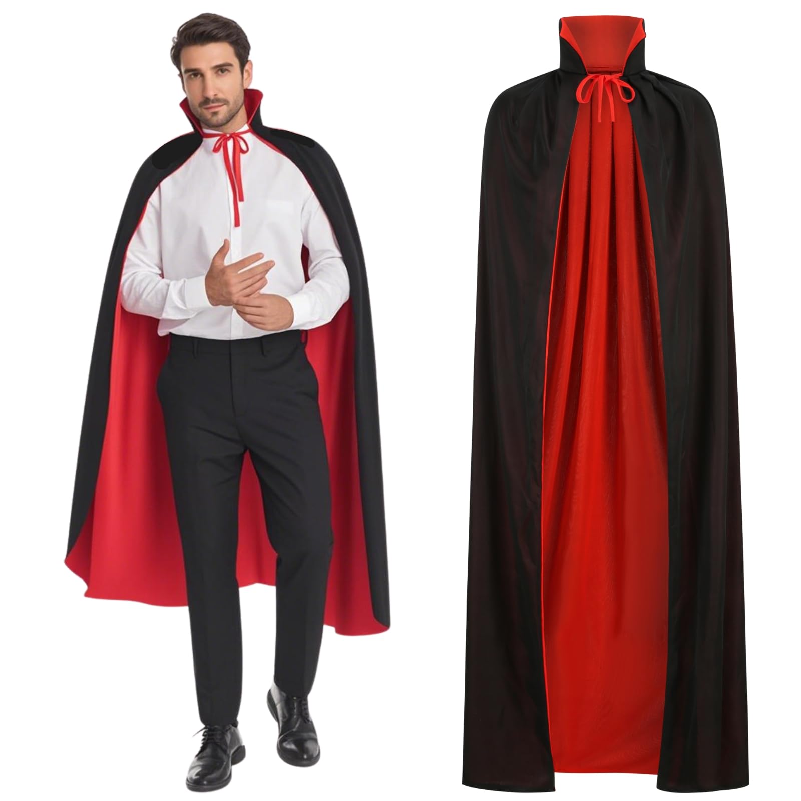 maxToonrain Reversible Black & Red Cape for Adults, Easter Halloween Christmas Cloak Fancy Dress Vampire Witch Wizard Role Play for World Book Day (75CM,Stand Collar)