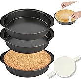 tutikuki 8" Round Cake Pan, 3PCS Nonstick Cake Pans with 100 PCS Parchment Paper, Carbon Steel Cake Baking Pans with Handle, Dishwasher Safe