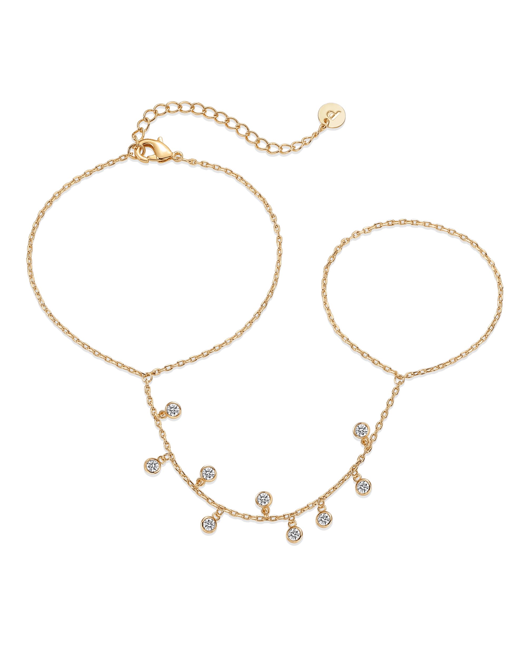 PAVOI 14K Gold Plated Freshwater Pearl Gold Hand Chain Bracelet for Women - Trendy Ring Bracelet Hand Chain Body Jewelry