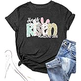 Happy Easter Shirts for Women Funny Bunny T Shirt Easter Egg Holiday Tops Rabbit Graphic Short Sleeve Tees