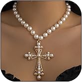 Cross Necklace for Women Gothic Cross Necklace Pearl Choker Necklaces Chunky Big Pearl Necklaces Vintage Charm Black Jewelry Goth Accessories Gothic Jewelry Gifts for Women
