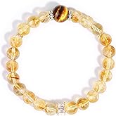 Magiriam Citrine Crystal & Tiger’s Eye Stretch Bracelet with Zircon Inlay | 17CM Comfortable Elastic Fit | Healing Gemstone Bracelet Single Circle-Gift for Women Lady and Friends
