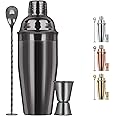 Large 24oz Cocktail Shaker Set, Stainless Steel 18/8 Martini Mixer Shaker with Built-in Strainer, Measuring Jigger & Mixing Spoon, Martini Shaker Set, Perfect for Bartender and Home Use, Black