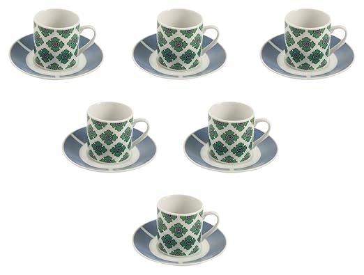 title=Galileo Casa Marocco Set 6 Tazzine Caffè, Porcellana, Bianco/Celeste, 11x11x5.5